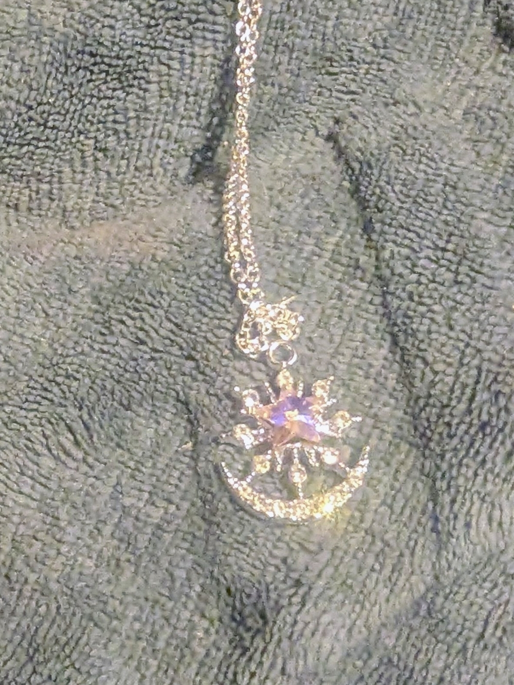 Silver-Tone Sun and Crescent Pendant Necklace